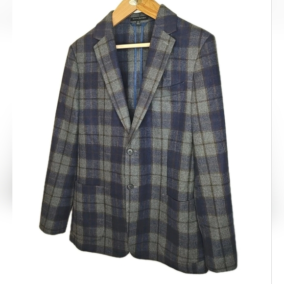 Banana Republic Wool Blazer Jacket Men 42 Long Plaid Unstructured Tailored Fit - Picture 3 of 15